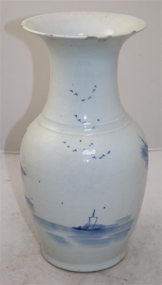 A Chinese blue and white baluster vase, late 19th century, 36cm, slight faults